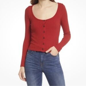 Madewell Red Ribbed Knit Top